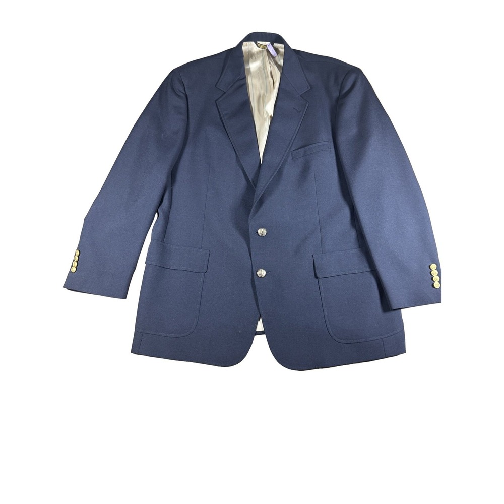 Vtg Wimbledon Raquet Club 34L Navy Hopsack Gold Button Blazer Sport Coat Jacket